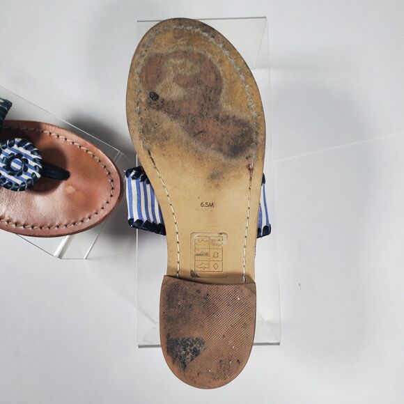 Jack Rogers Women’s Sandals Size 6.5 Blue White Pinstripe Leather Thong Flats - Picture 7 of 7